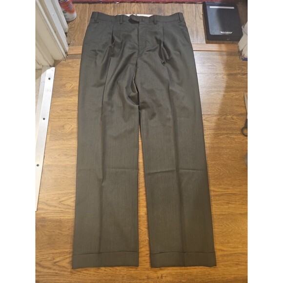 ERMENEGILDO ZEGNA Gray 100% Wool Pleated Cuffed Office Trouser Pants SIZE 36 - Picture 1 of 11